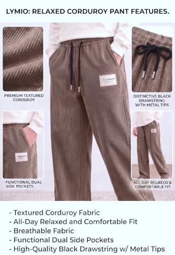 Image of Lymio Junior's Pants for Boys | Relaxed Fit Casual Baggy Corduroy Trousers | Boys Wide Leg Streetwear (SSK-08-10)