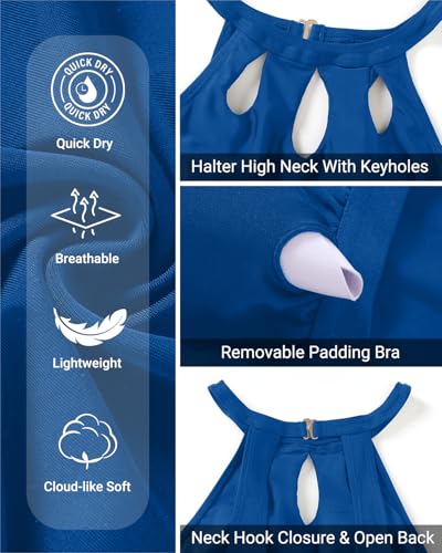 Image of Tempt Me High Neck Tankini Top Backless Bathing Suit for Women Key Hole Swimsuit Swim Top Only