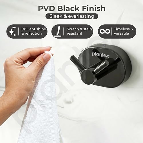 Image of Plantex J4 Stainless Steel Clothes Hanger for Wall /Hangers for Bathroom /Robe Hook /Bathroom Accessories (PVD Black Finish) Onix