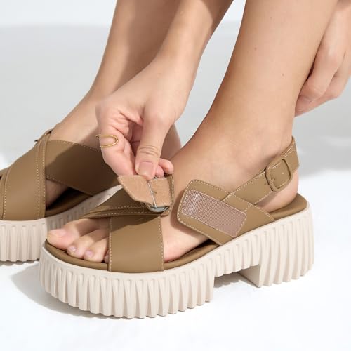 Image of UBFEN Womens Platform Sandals With Arch Support Comfy Walking Wedge Crisscross Band Summer Casual