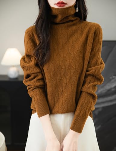 Women's 100% Merino Wool Sweater 2025 Fall Winter Solid Turtleneck Long Sleeve Knitted Pullover Sweater Jumper3