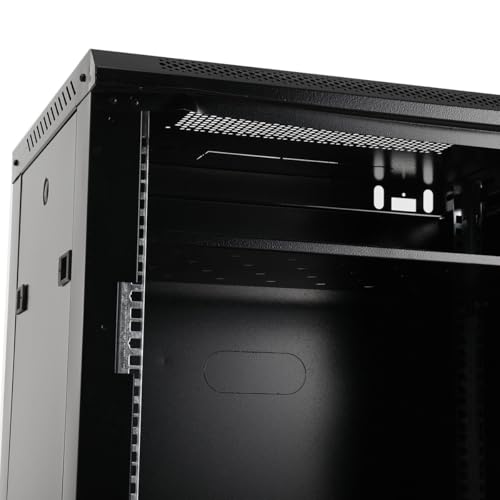 9U armadio rack del server di montaggio a parete con porta di vetro bloccabile, contenitore di stoccaggio della rete in acciaio per l'attrezzatura IT dell'ufficio domestico, ruote e progettazione di v
