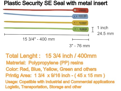 Plastic Security Seals SE with Metal Insert – 100 pcs Yellow-16-Inch/40cm - Tamper-Proof -Seals for Logistics, Warehousing & Industrial Use - Adjustable Pull-Tight Safety Locks - Disposable