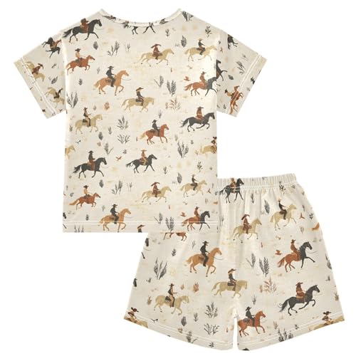 ALAZA Horse Riding Tree Leaf Pajamas Set Short Sleeve Cotton Sleepwear Summer Pjs 2 Piece 5-14Y2