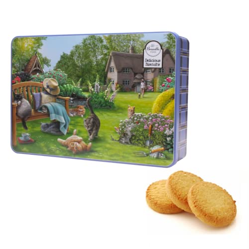 Alimentos de zarza | Jardín de gatos de lata de galletas de metal decorado | Galletas Surtidas - 300 Gr | Galletas de mantequilla inglesas