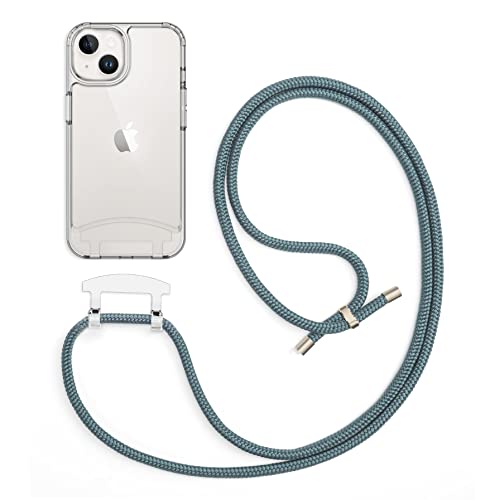 doqui Mobile Phone Case with Removable Strap, Flexible Mobile Phone Chain, Adjustable, Clear Green (iPhone 14)