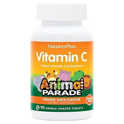 NaturesPlus Animal Parade Sugar-Free Children's Vitamin C Supplement - Natural Orange Juice Flavour - 90 Chewable Animal Shaped Tablets - Immune Support, Vegan and Gluten Free - 45 Servings Cover