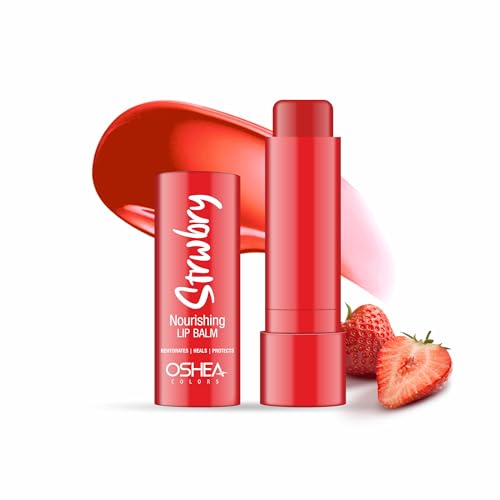 Oshea Herbals Nourishing Strawberry Lip Balm for Men & Women with SPF 15 | Instant Hydration, Relieves Dry & Chapped Lips | Enriched with Shea Butter & Castor Oil - 4.5 g