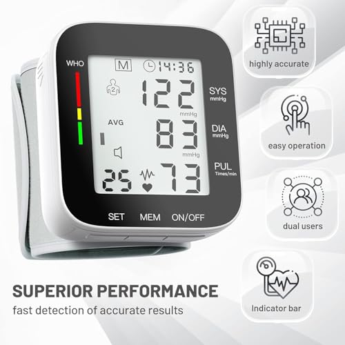 Blood Pressure Monitor Automatic Large LCD Display Adjustable Wrist Cuff Dual 99 Reading Memory Digital Portable Machine for Home Use with Carrying Case - Image 3