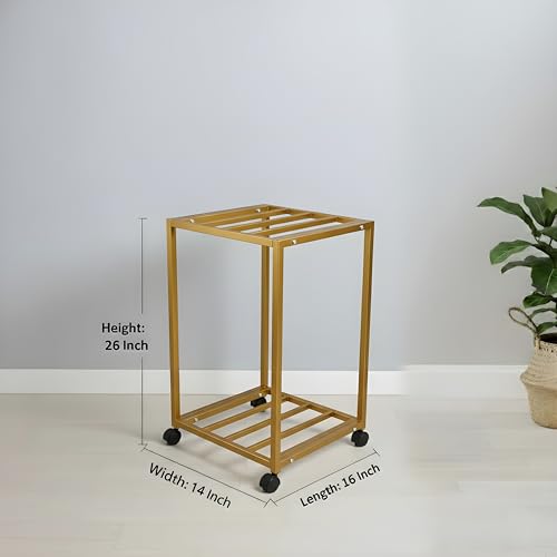 Image of 2-Tier Metal Water Dispenser Stand with Lockable Wheels ? Heavy-Duty Frame Cart for 20?25L Bottles, Cans & Jars | Multifunctional Kitchen & Home Storage and Mobility Solution (Golden)