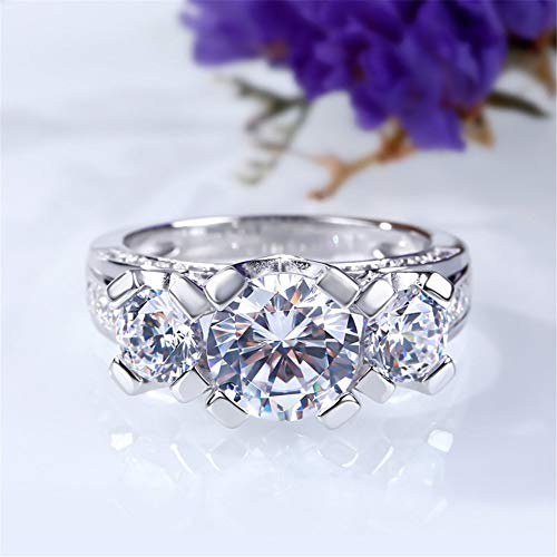 Jeulia 3 Carat Three Stone Engagement Rings for Women Round Cut Sterling Silver Wedding Rings Cubic Zirconia Pave Wedding Band Ring Set Anniversary Promise with Jewelry Gift Box3