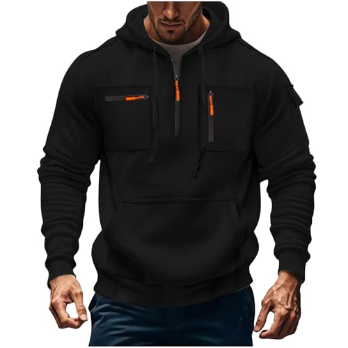 Tactical Hoodies for Men Quarter Zip Pullover Tops Vintage Workout Hoodie with Pockets Military Hooded Sweatshirts