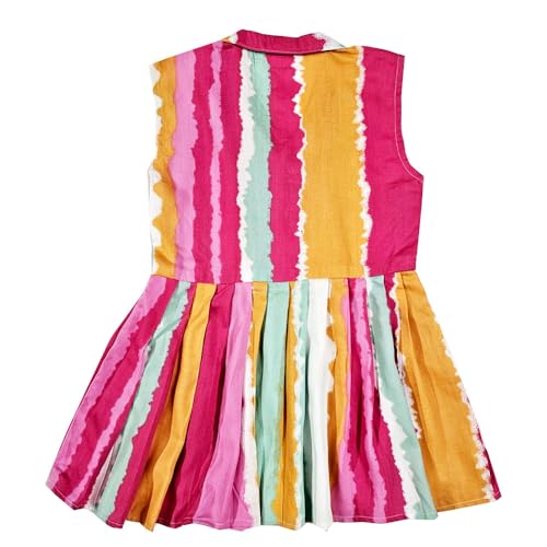 Image of Girls Printed Knee Length Fit and Flare Sleeveless Collar Dress