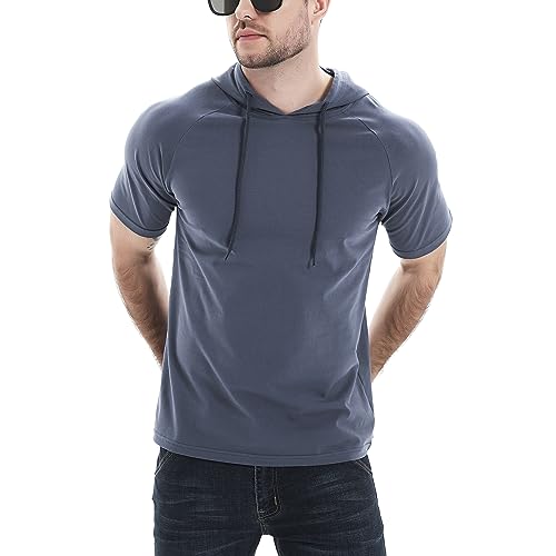 Men Short Sleeve Hoodie T Shirt Drawstring Hooded T-Shirts4