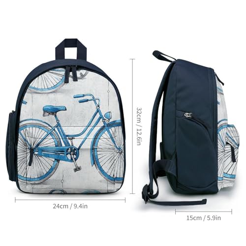 Blue Bicycle Backpack Small Book Bag with Side Pocket, Lightweight Durable Backpack, Travel Rucksack, Blue-style2
