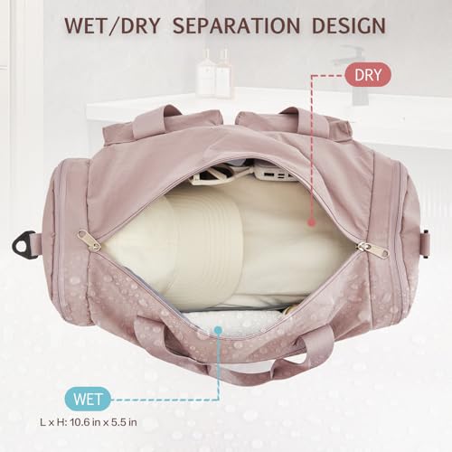 Travel Duffle Bag, Gym Bag for Women with Shoes Compartment, Weekender Overnight Duffel Bag with Wet Pocket for Traveling, Sport, Vacation (Pink)4