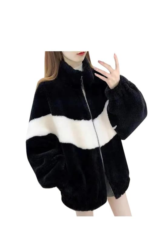 Qadri Fashion Women's Fleece Winter Contrast Jacket, Wool Zip-Up, Soft & Fluffy Cold-Weather Outerwear (Black)-picture-50