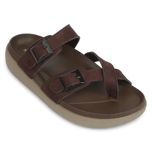 Image of Liberty Healers VAL-37E Slippers for Men - Black & Brown Faux Suede Slip-On Casual Slippers | Soft Cushioned Footbed, Lightweight Everyday Footwear for Home, Daily, Indoor & Casual Wear