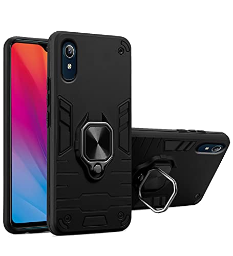 Image of Pikkme D5 Tough Armor Bumper Back Cover Case for Vivo Y91i |Ring Holder & Kickstand in-Built (Black)