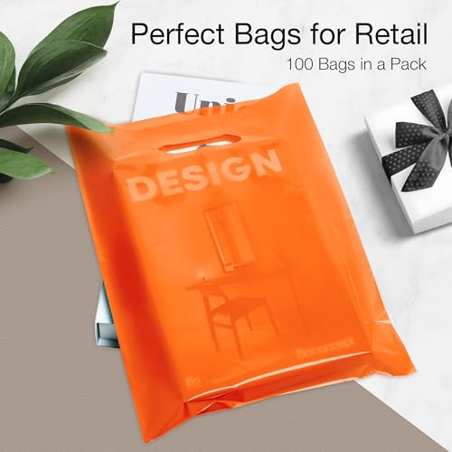 Image of Choice Marts 100 Orange Plastic Bags With Handles 9x12 Merchandise Bags