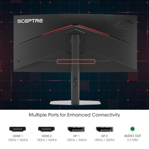 Image of New! Sceptre Curved 39.7-inch 5K2K 5120 x 2160 UHD+ Prime Gaming Monitor up to 180Hz 1000R 1ms DisplayPort X2 HDMI X2 Build-in Speakers, Height Adjustable Machine Black 2027 (C415B-UUS360 Series)