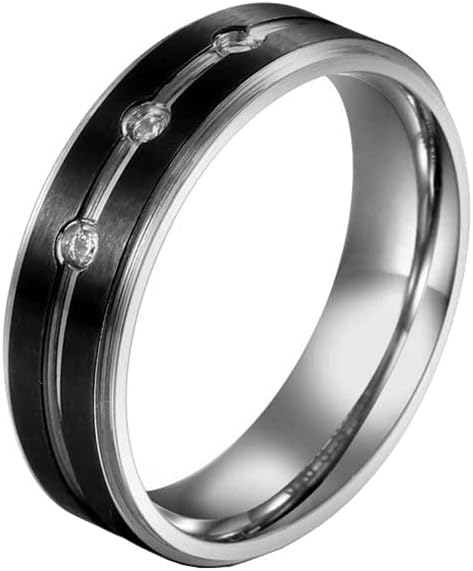Unisex Stainless Steel Vintage Simple 2 Colors Splicing Zircon Inlay Biker Ring Matte Brushed