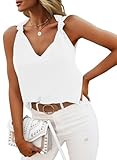 Essrite Womens Tanks Tops Solid Summer Fashion V Neck Knotted Tank Tops Sleeveless Blouses Shirts White S