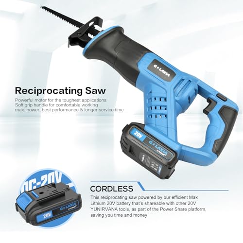 G LAXIA 20V Reciprocating Saws,Reciprocating Electric Saw with 5 Saws Blade, Maximum 3000SPM Li-Ion Brushless Reciprocating Saw,with 2.0Ah Batteries & Fast Charger 2 G LAXIA 20V Reciprocating Saws,Reciprocating Electric Saw with 5 Saws Blade, Maximum 3000SPM Li-Ion Brushless Reciprocating Saw,with 2.0Ah Batteries & Fast Charger - Image 2