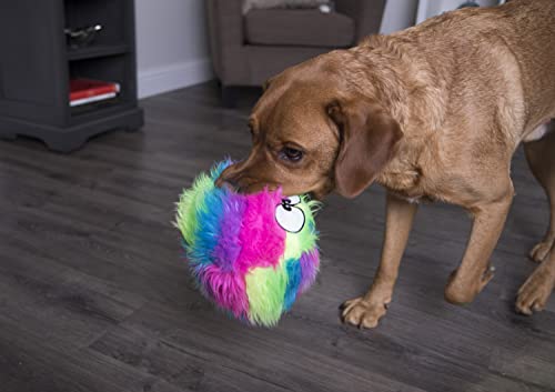 goDog Furballz Squeaky Plush Ball Dog Toy, Chew Guard Technology - Rainbow, Large - Image 6
