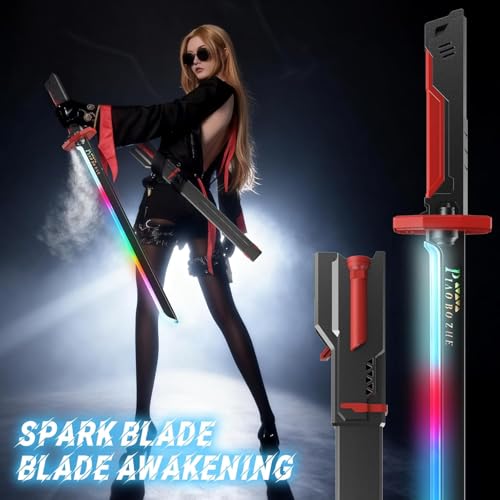 Image of 31.5 inch Spark Sword for Kids and Adults, Led Light Up Sword with Sparks, Sound & Fog, Type-C Rechargeable, Sparking Sword for Anime Cosplay Red