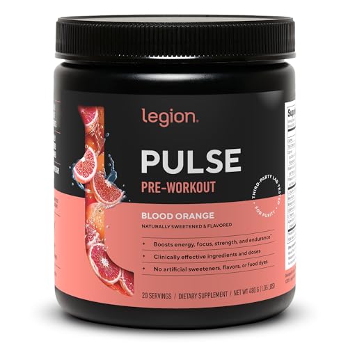 Image of LEGION Pulse Pre Workout - All Natural Nitric Oxide Preworkout Drink to Boost Energy, Creatine Free, Naturally Sweetened, Beta Alanine, Citrulline, Alpha GPC (Blood Orange)