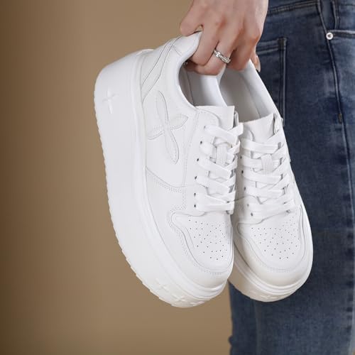 Platform Sneakers for Women - Chunky Lightweight Comfortable Casual Faux Leather Lace-Up Walking Fashion Sneakers High Heel Classic Tennis Shoes Ultra Height Boost Thick Sole Footwear4
