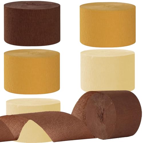 Image of We Moment Brown Crepe Paper Streamers Party Streamer 6 Rolls Boho Rustic Wedding Party Decorations Streame for Baby Shower Gender Neutral Birthday Party Decorations(1.8 in x 82 Ft /Roll)