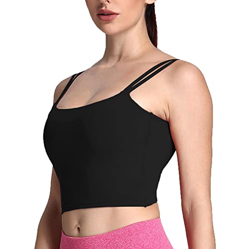 Aoxjox Women's Workout Sports Bras Fitness Padded Backless Yoga Crop Tank Top Twist Back Cami (Black, Medium) #TOP3