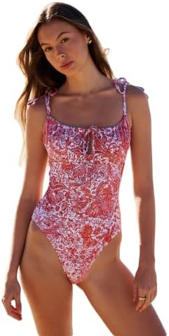 BERLOOK Women's Retro Floral Drawstring Ruched One-Piece Swimsuit Monokini