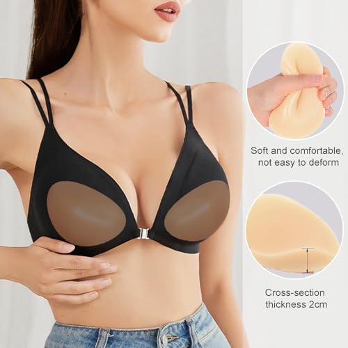 Sticky Silicone Bra Inserts Pads - Reusable Adhesive Push Up Enhancers for Bras, Bikinis & Swimwear, Seamless Chicken Cutlets Silicone Padding, Soft Skin-Friendly, Light SKIN, 1 Pair2