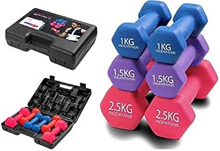 INCENTIVUS 10kg Neoprene Dumbbells Weights Full Set with Carry Case. Premium 10kg Ladies Neoprene Weight Lifting Set