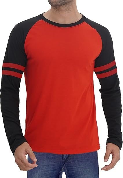 Mens Long Sleeve Shirts - Casual Crew Neck Full Sleeves Ringer Tee Men