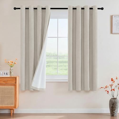 Image of PrinceDeco Blackout Curtains Linen Blended 63 Inch Long Room Darkening Black Out Curtains for Living Room with Natural Slubs & Grayish (Not Solid) Thermal Insulated Grommet 2 Panels,Heathered Linen