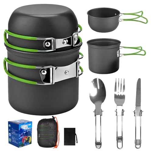 QIANAI Ustensiles de Cuisine en Plein Air, Batterie de Cuisine de Camping pour 1-2 Personnes, Ensemble de Réchaud de Camping, pour Camping, Cuisine en Plein...