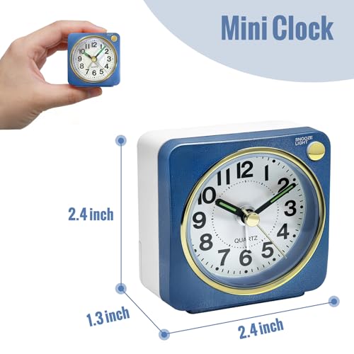 Image of Lamisola Mini Travel Alarm Clock, Small Battery Analog Alarm Clock, Bedside Desk Clocks for Bedrooms, Vintage Home Decor for Bathroom Kichen Office Room, Sapphire Blue
