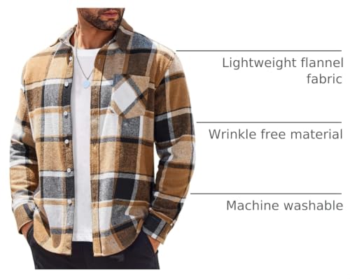 Image of COOFANDY Mens Flannel Shirts Long Sleeve Lightweight Plaid Shirt Casual Button Down Shirts Jacket