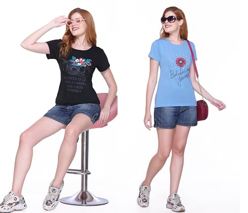 Image of Women's Cotton Half Sleeve Regular Fit T Shirt || Printed Tshirts for Women Pack of 2