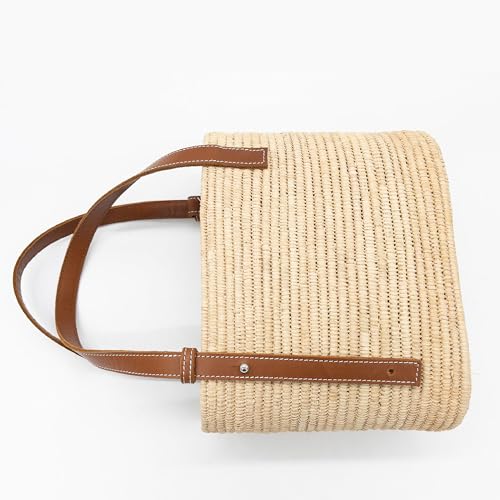 Bolso Tote de Raffia con asas de cuero miniatura 5