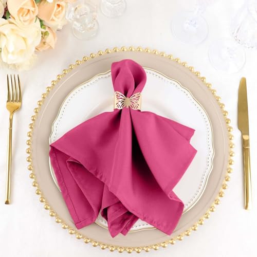 Efavormart Premium Cloth Napkins Set of 100, 17x17 Inch Fuchsia Violet Seamless Dinner Napkins, Washable Linen Table Napkin Cloth with Hemmed Edges for Weddings, Party and Banquet