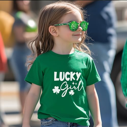 Image of Toddler Girl St Patrick's Day Shirts Cute Lucky Tshirts Cotton Short Sleeve Tees 2-10 Years