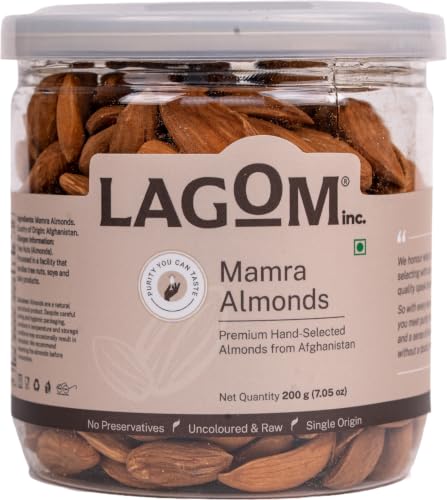 Image of Lagom Mamra Almonds 200g | Premium Afghan Mamra Badam | Medium Sized, Rich & Naturally Nutty | No Added Preservatives | Vegan, Gluten Free, Non-GMO