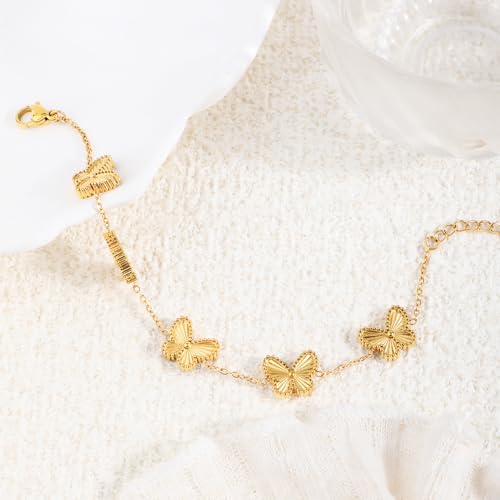 Image of 18K Gold Plated Stainless Steel Dainty Charms Colorful Crystal Birthstone Bracelet Minimalist Cute Jewelry for Women