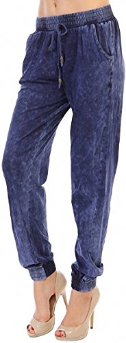 ToBeInStyle Women's Mineral Washed Denim Joggers - Navy - M-L