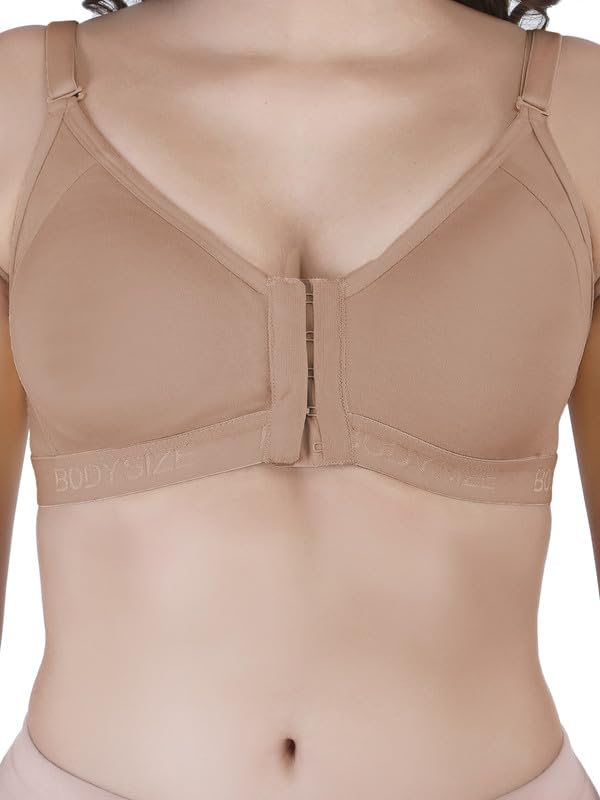 Image of BODYSIZE Cotton Front Open Bra for Women Daily Use | Non-Padded, Non-Wired | Sweat Absorbent Seamless Bra | Full Coverage Regular Wear | Twin Hook Adjuster (Cup Size: B)